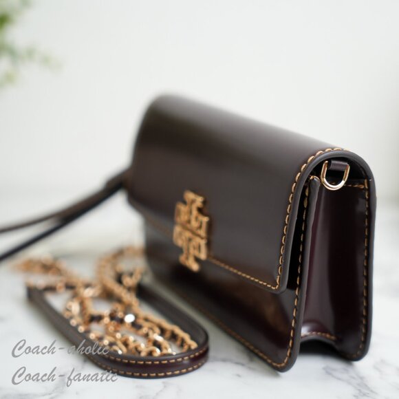 NWT Tory Burch Britten Smooth Leather Chain Wallet Crossbody in Tempranillo - Picture 5 of 11